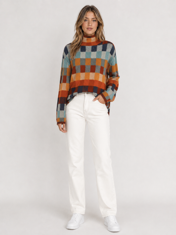 Women's Multicolour Check Knit Jumper
