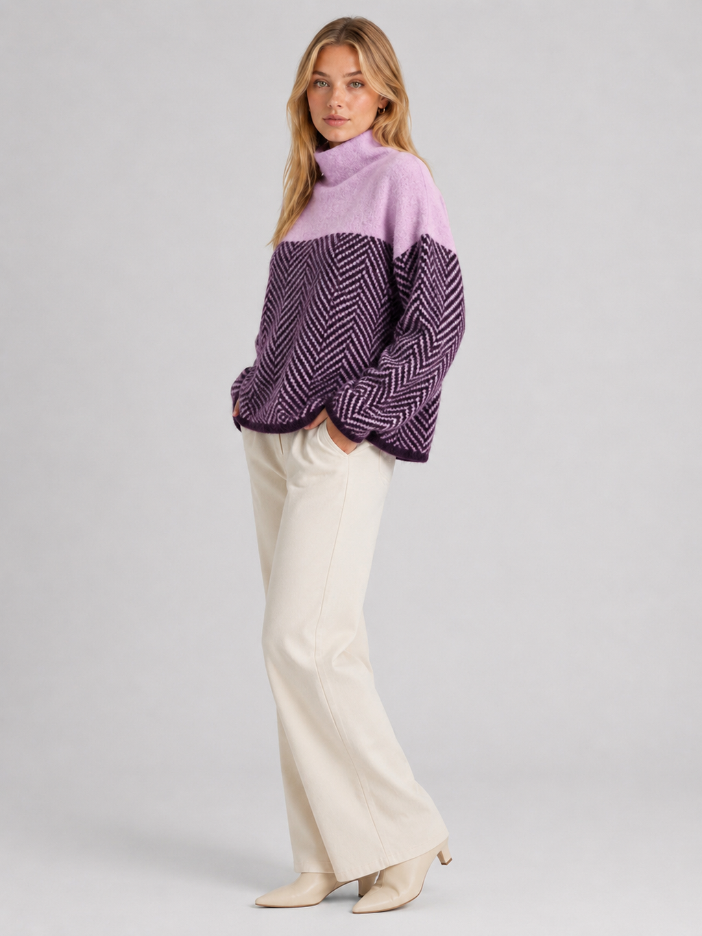 Women's Chevron Funnel-Neck Knit Jumper