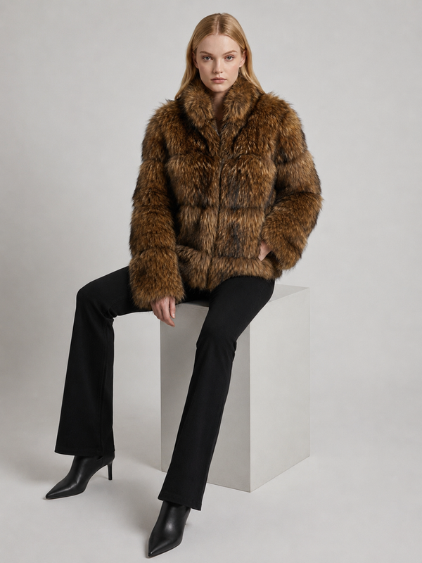 Women's Cropped Shaggy Faux Fur Jacket