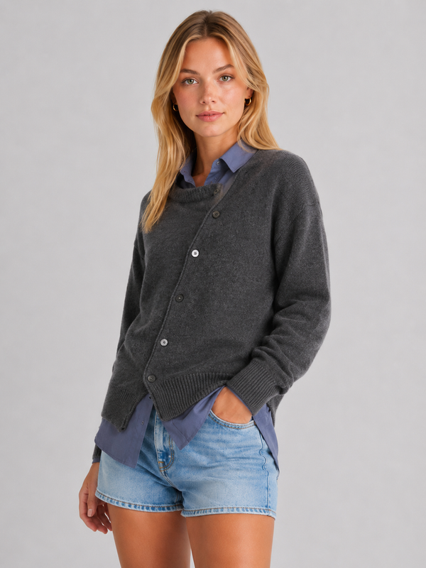 Women's Asymmetric Button Knit Jumper