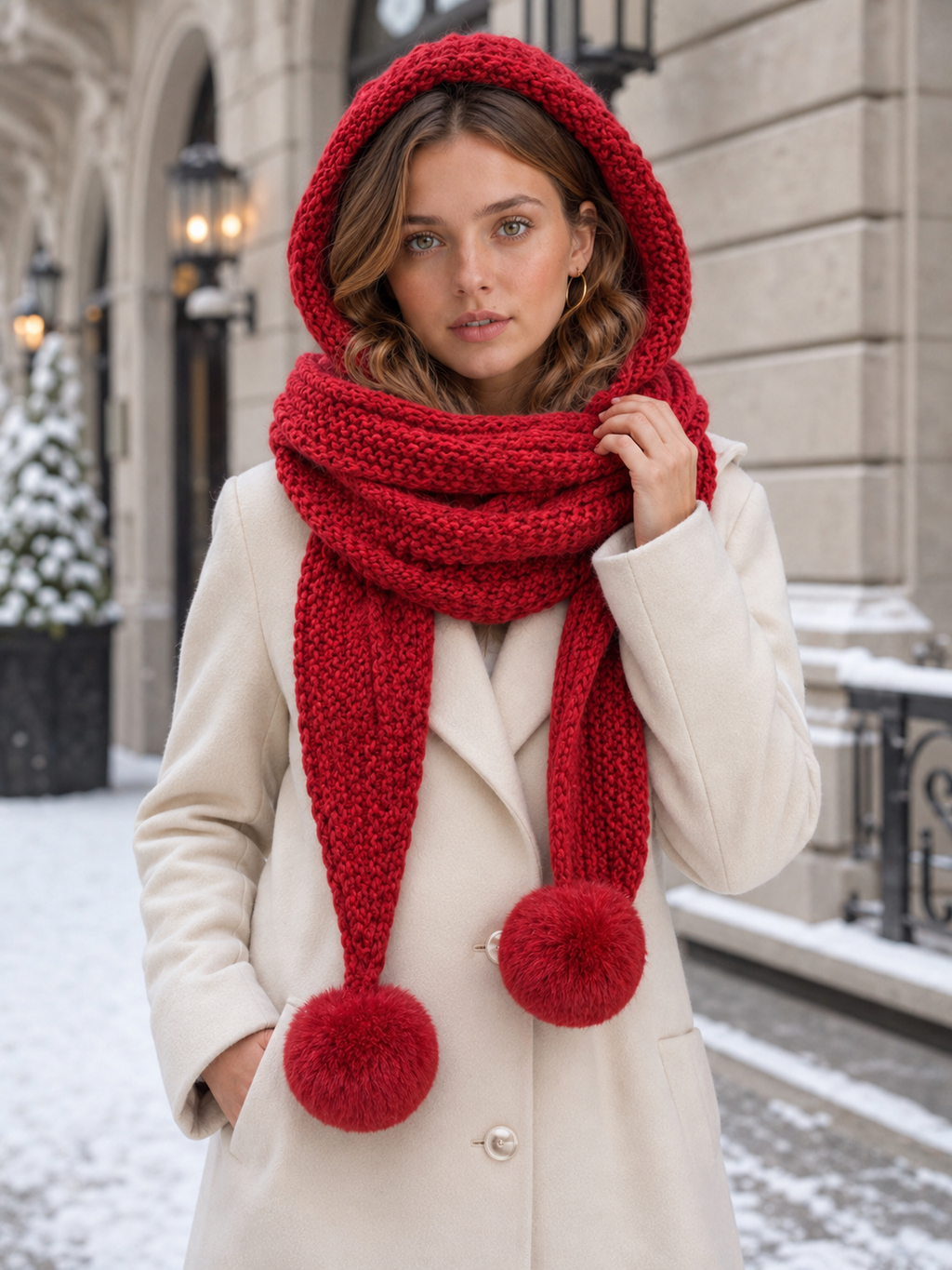 Women's Chunky Knit Hooded Scarf
