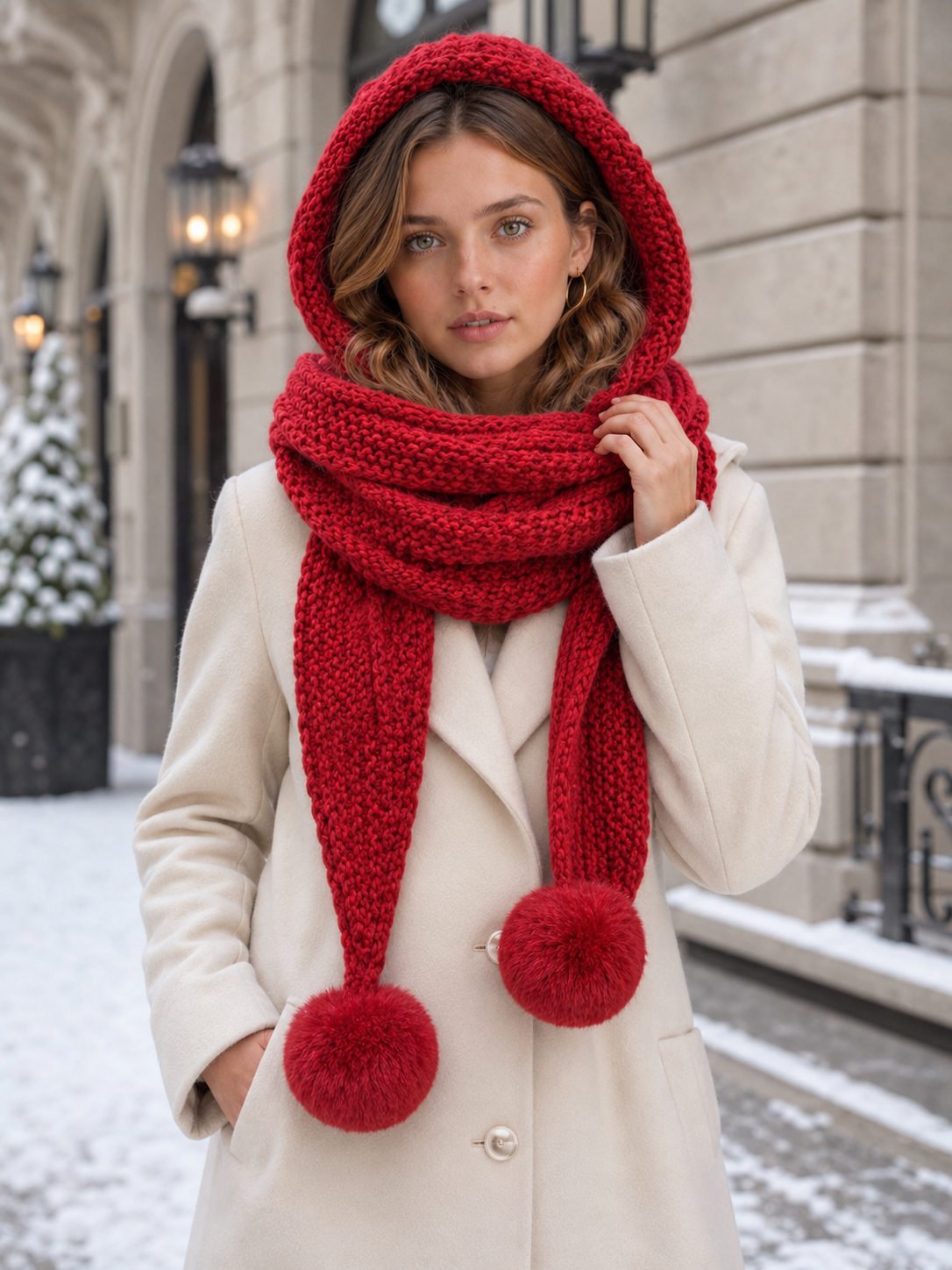 Women's Chunky Knit Hooded Scarf