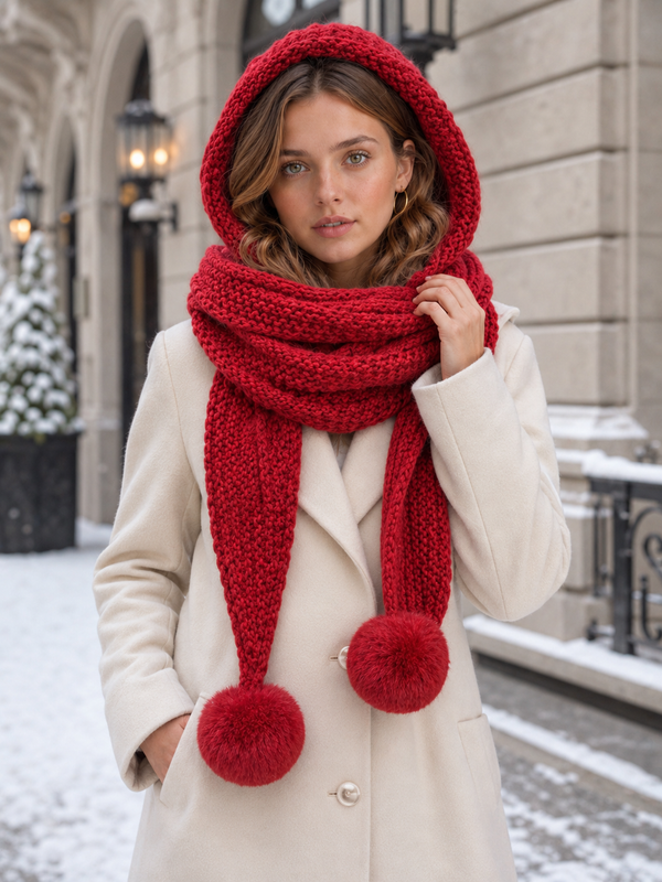 Women's Chunky Knit Hooded Scarf