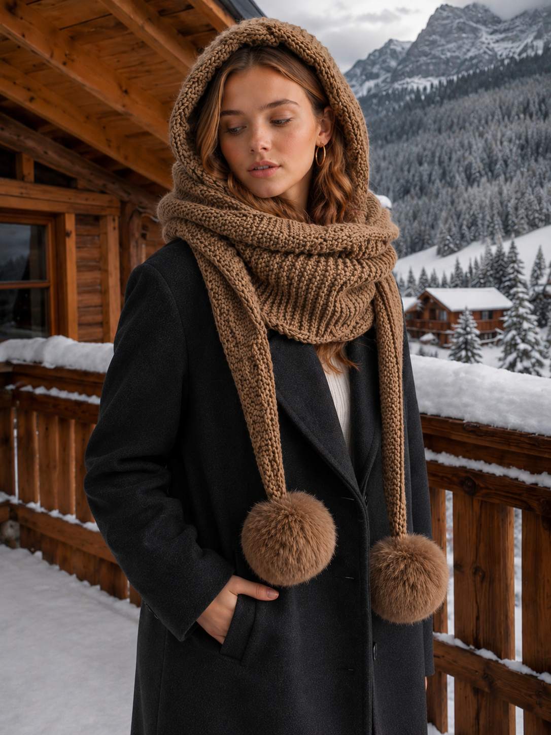 Women's Chunky Knit Hooded Scarf Secondary image