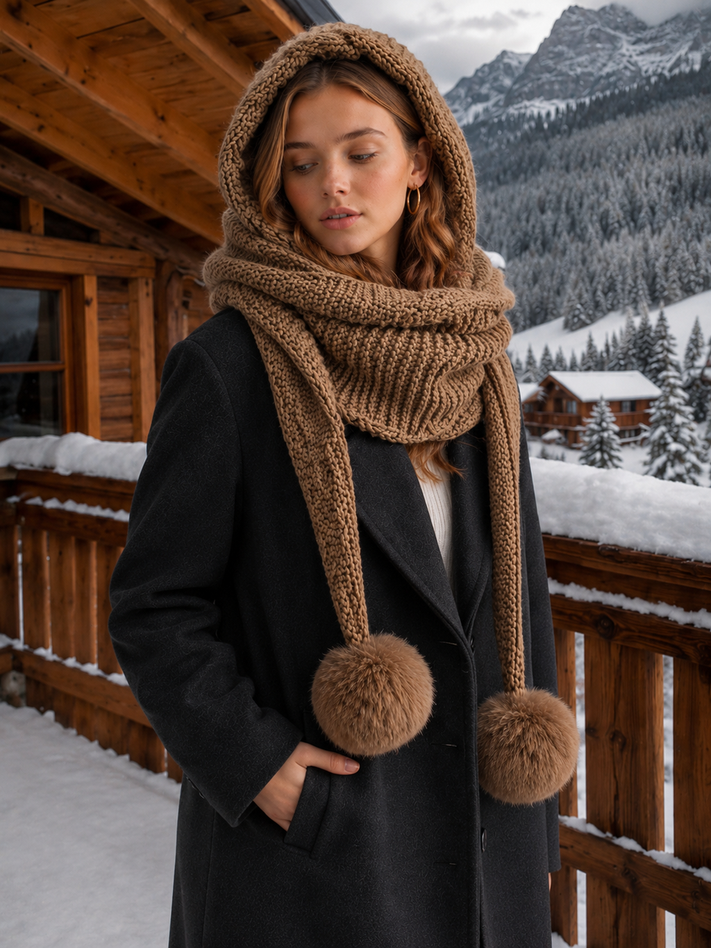 Women's Chunky Knit Hooded Scarf