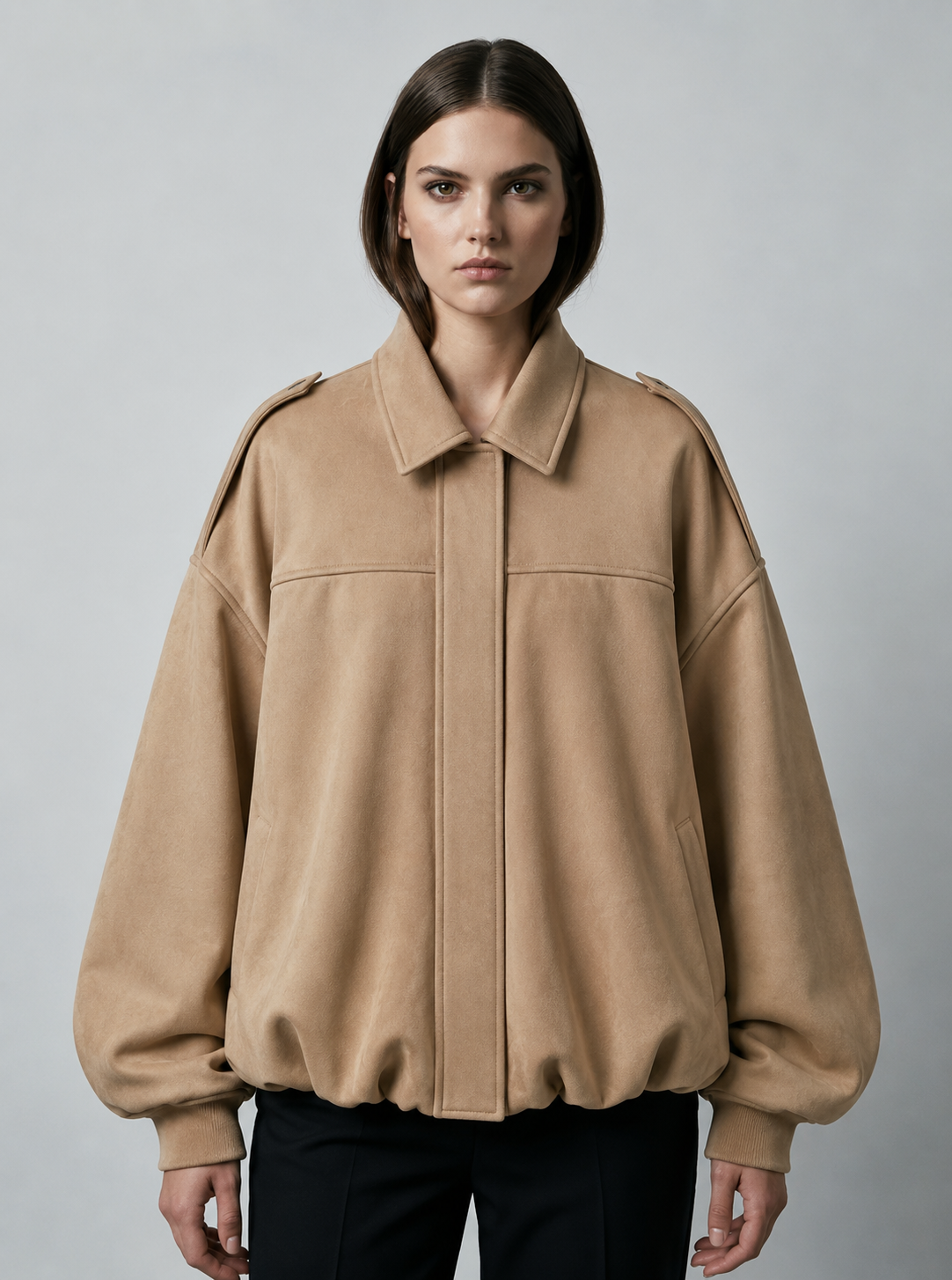 Women's Oversized Faux Suede Bomber Jacket