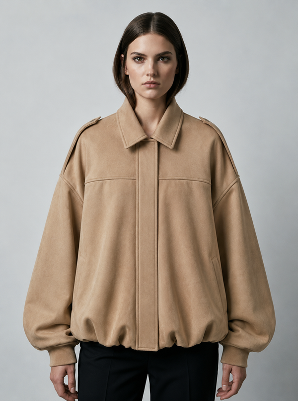 Women's Oversized Faux Suede Bomber Jacket