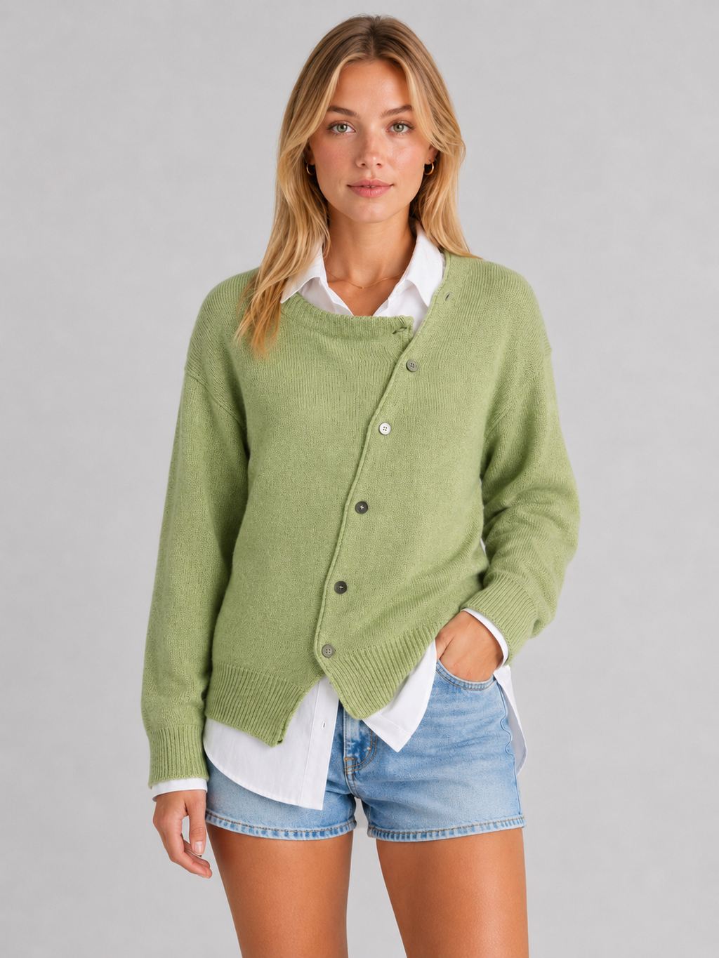 Women's Asymmetric Button Knit Jumper