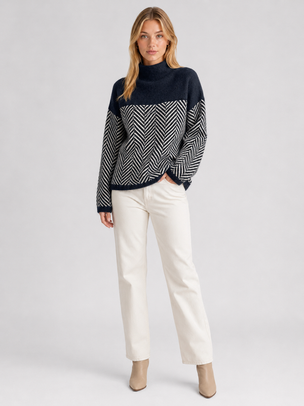 Women's Chevron Funnel-Neck Knit Jumper