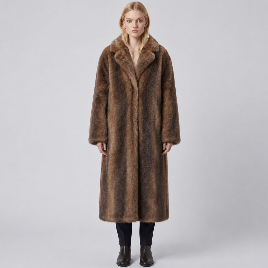 Women's Oversized Brown Faux Fur Coat