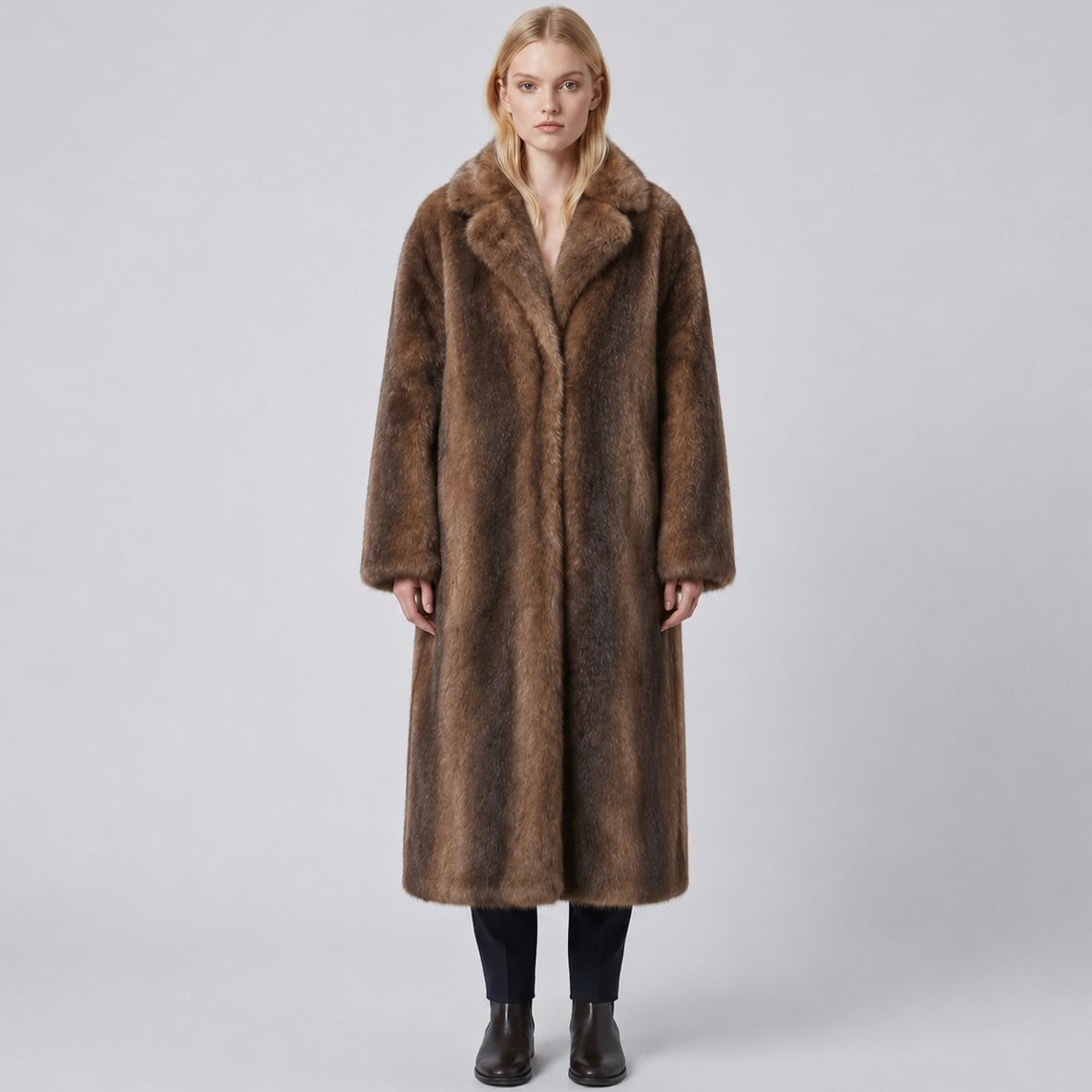 Women's Oversized Brown Faux Fur Coat