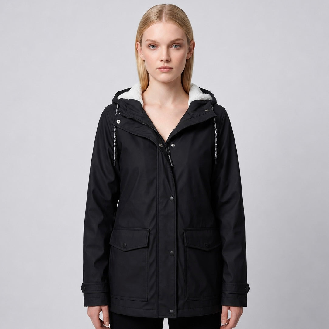 Women's Fleece-Lined Hooded Rain Jacket Main image