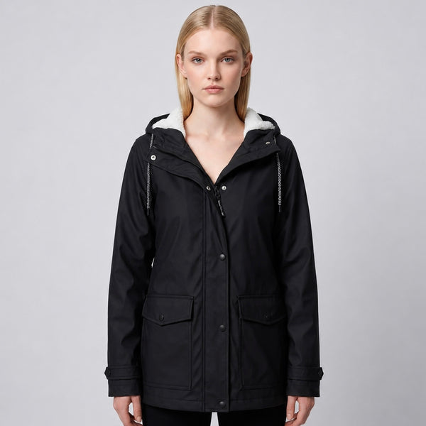 Women's Fleece-Lined Hooded Rain Jacket