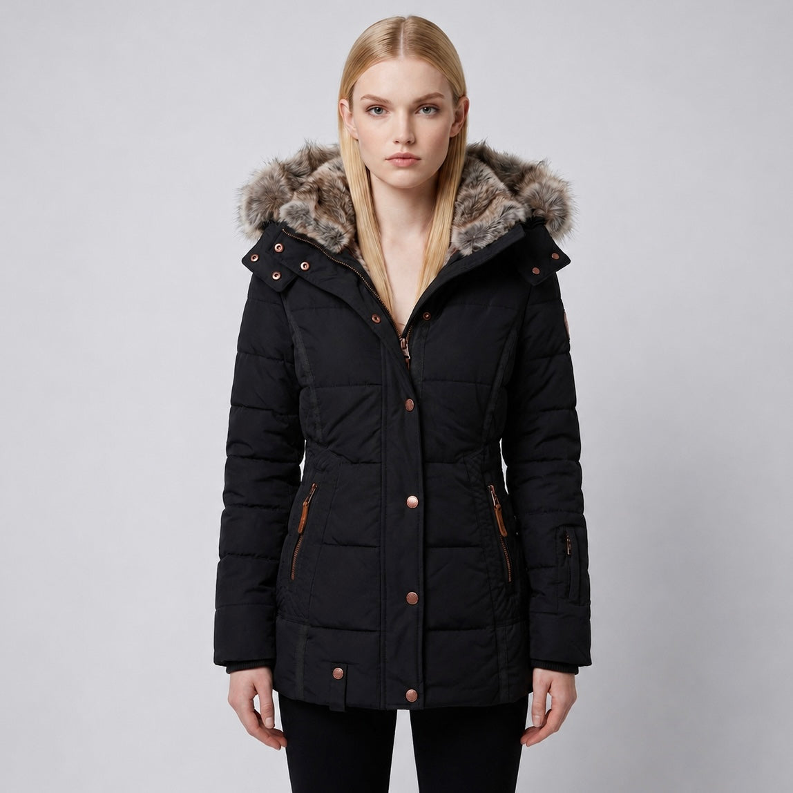 Women's Fur-Trim Hooded Puffer Jacket Main image