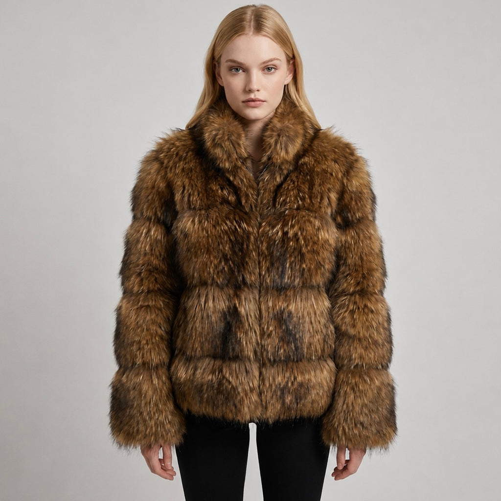 Women's Cropped Shaggy Faux Fur Jacket