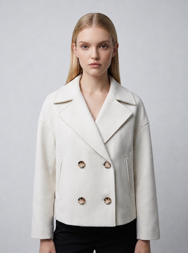 Women's Cropped Winter Wool Peacoat