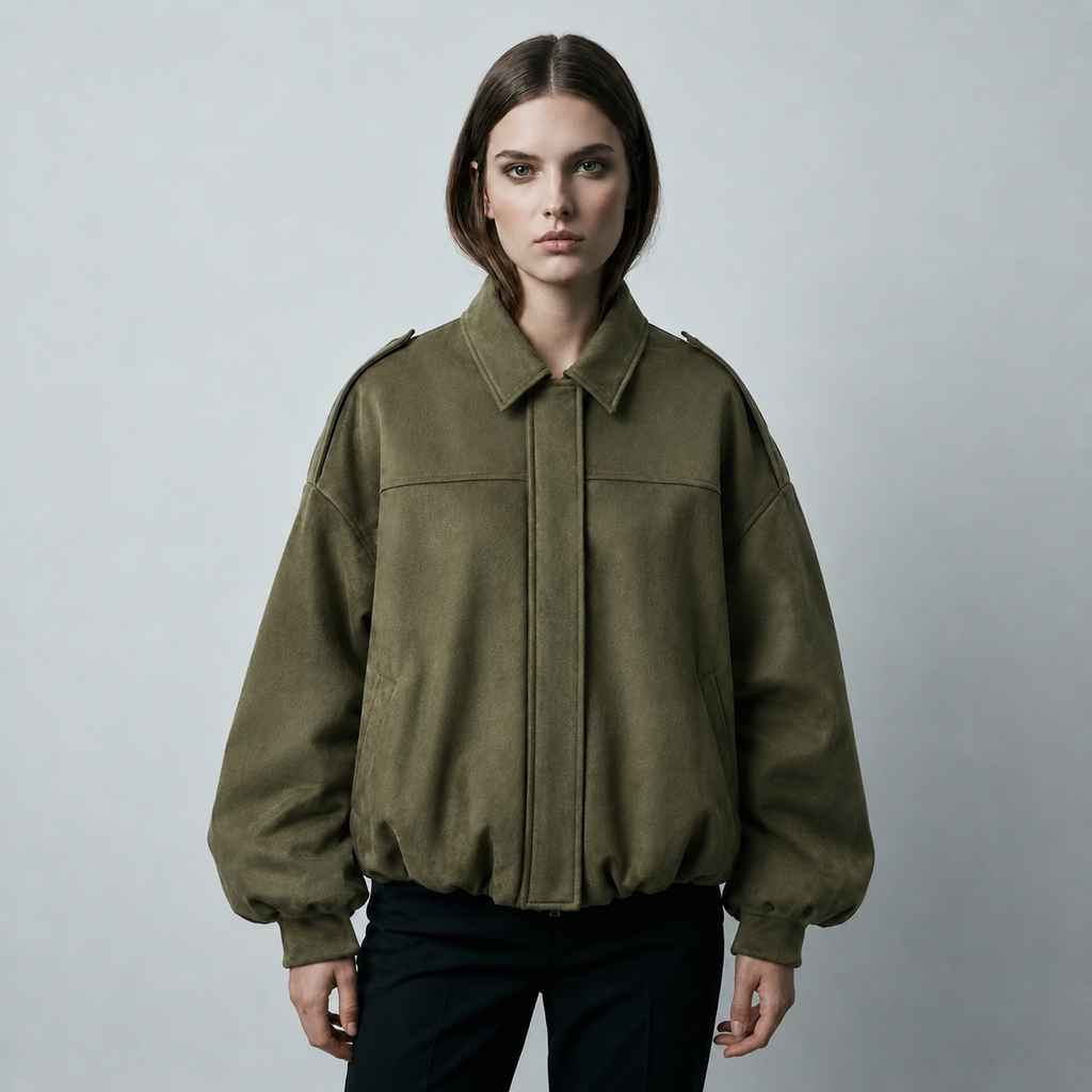 Women's Oversized Faux Suede Bomber Jacket