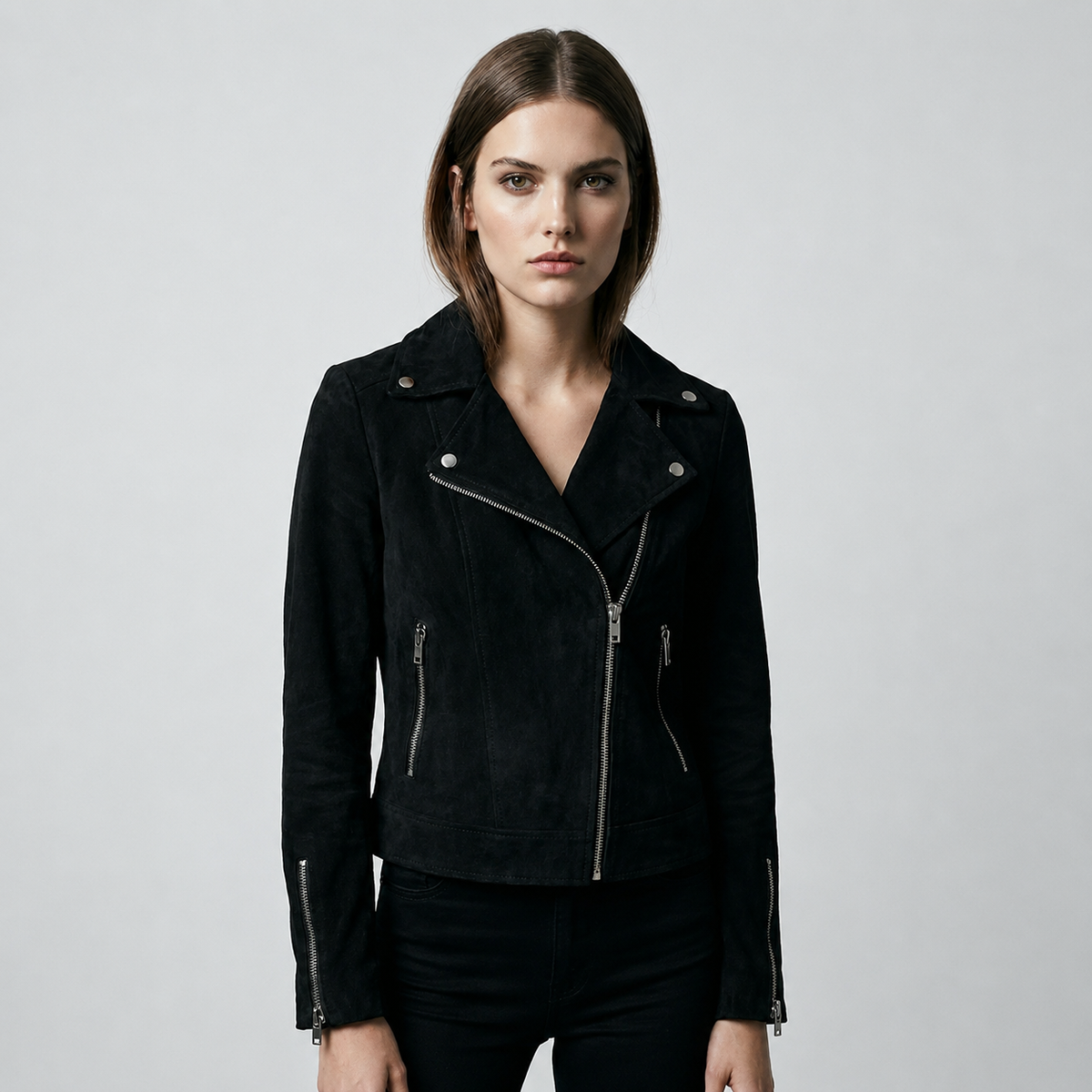 Women's Cropped Faux Suede Biker Jacket Main image