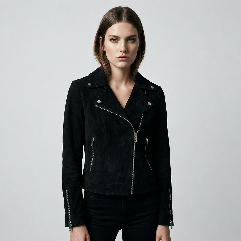 Women's Cropped Faux Suede Biker Jacket