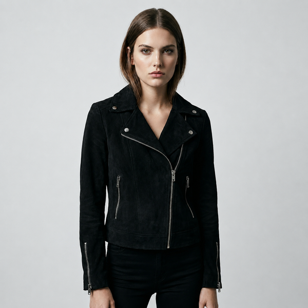 Women's Cropped Faux Suede Biker Jacket