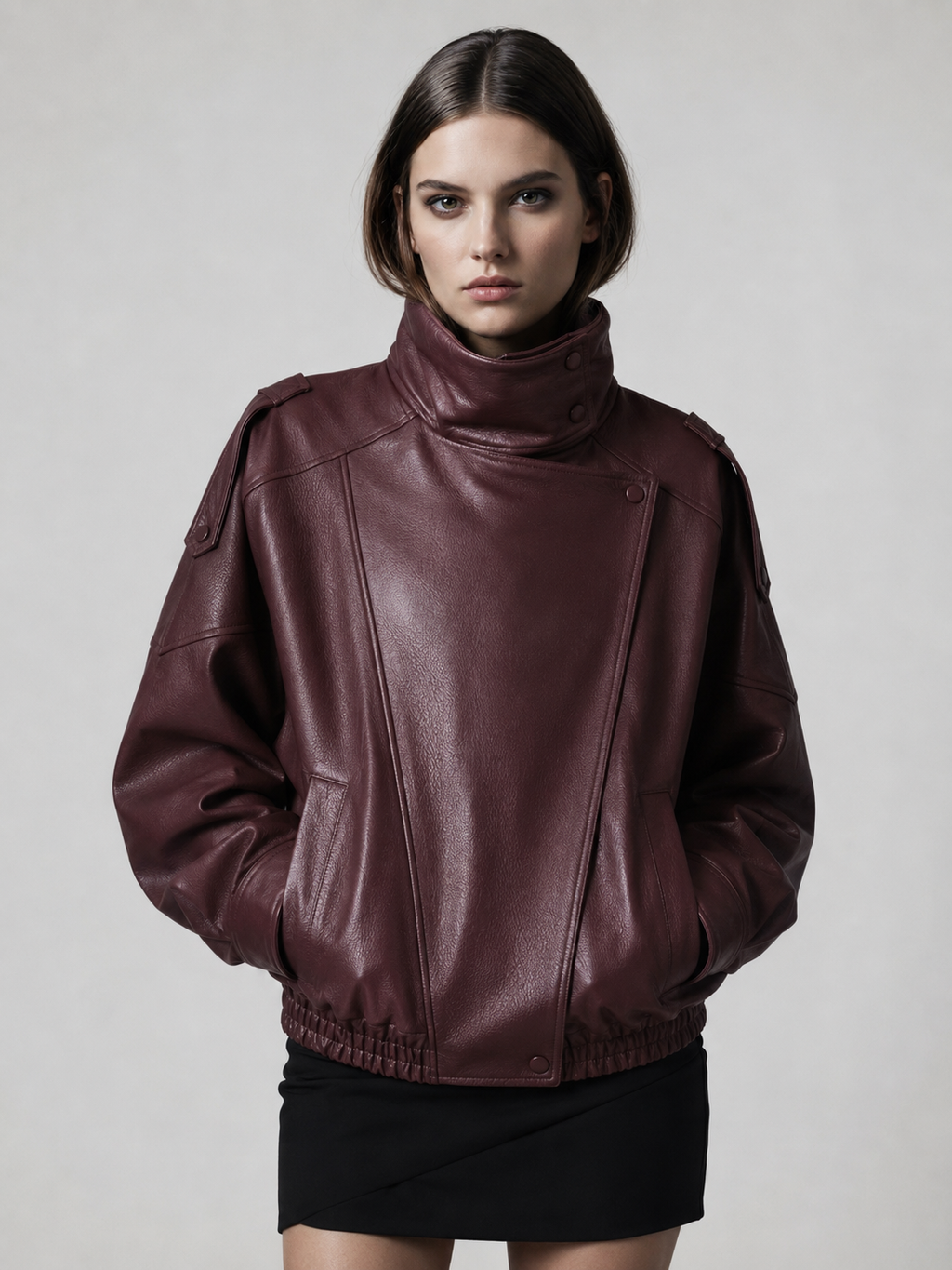 Women's Boxy Asymmetric Faux Leather Jacket