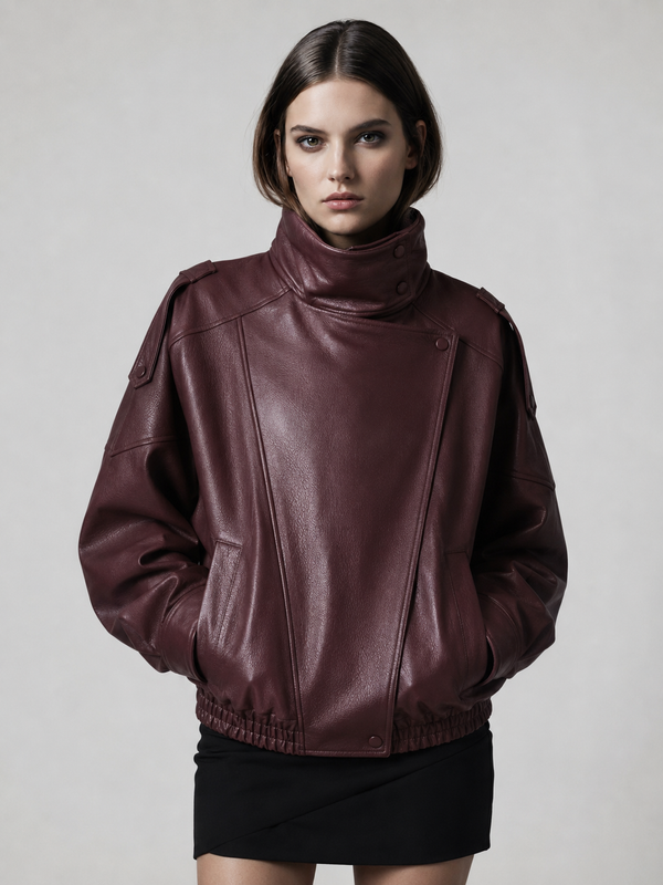 Women's Boxy Asymmetric Faux Leather Jacket