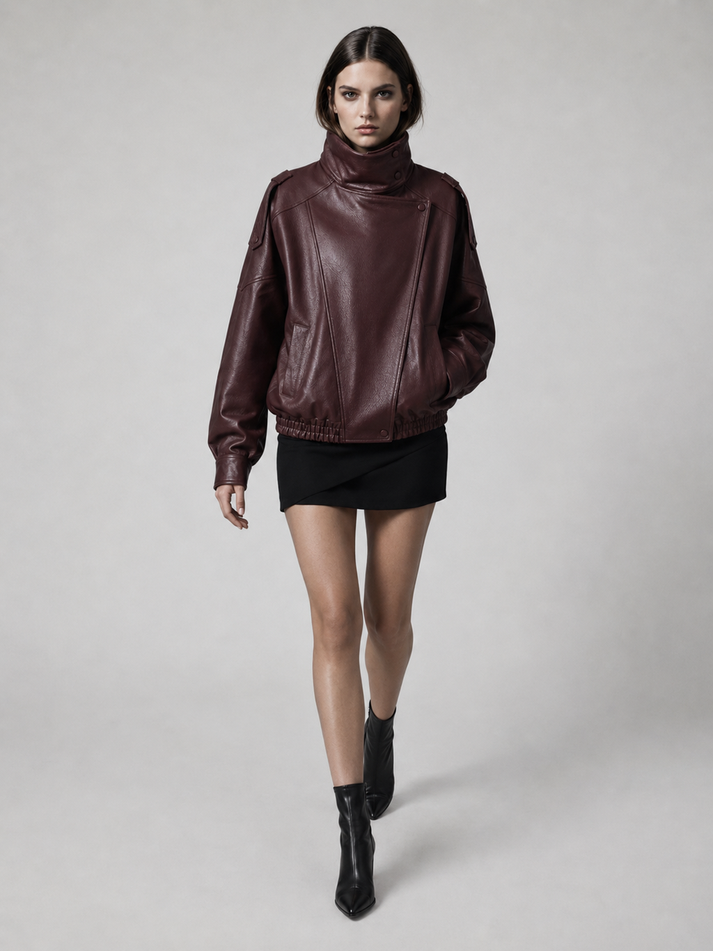 Women's Boxy Asymmetric Faux Leather Jacket