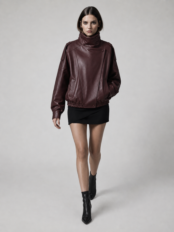 Women's Boxy Asymmetric Faux Leather Jacket