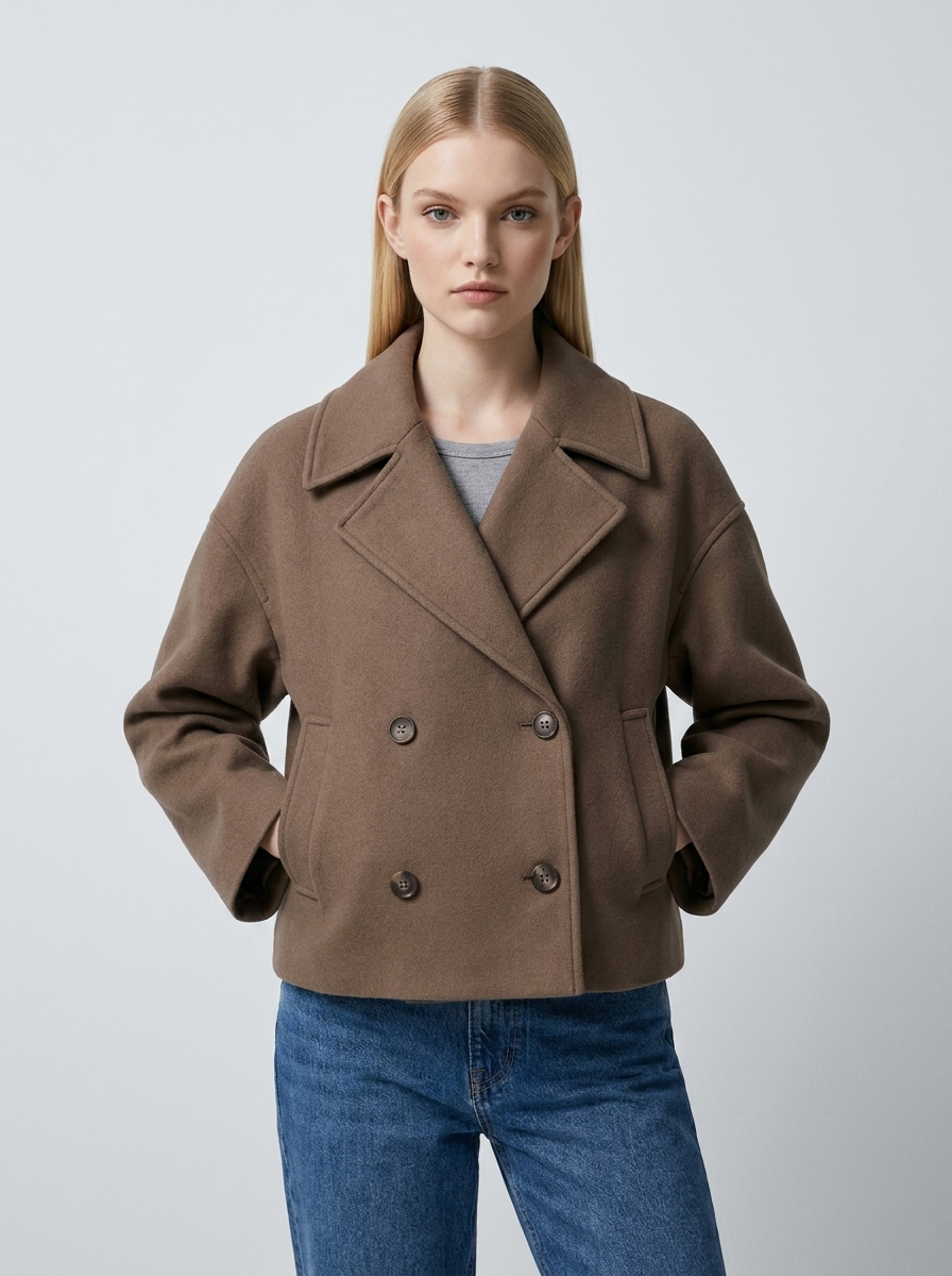 Velencia cropped double-breasted jacket Brown