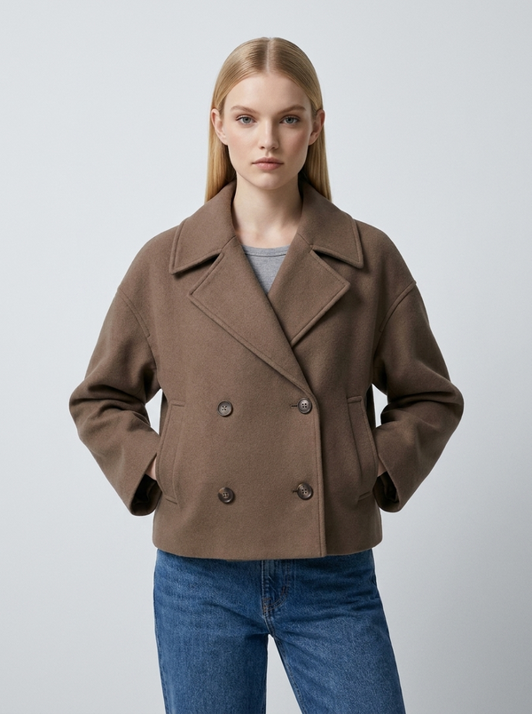 Velencia cropped double-breasted jacket Brown