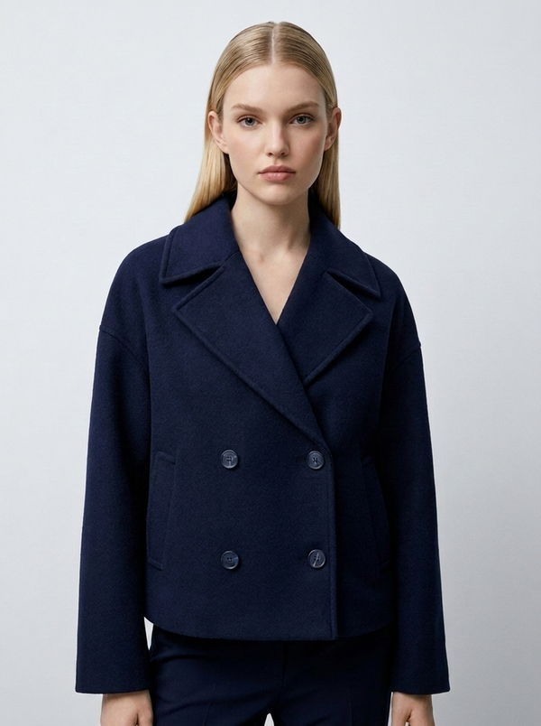 Velencia cropped double-breasted jacket Navy